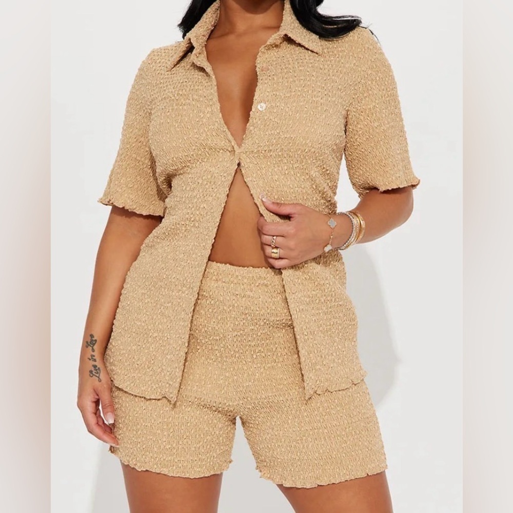 NWT FASHION NOVA Textured Tan Short Set SZ  XS